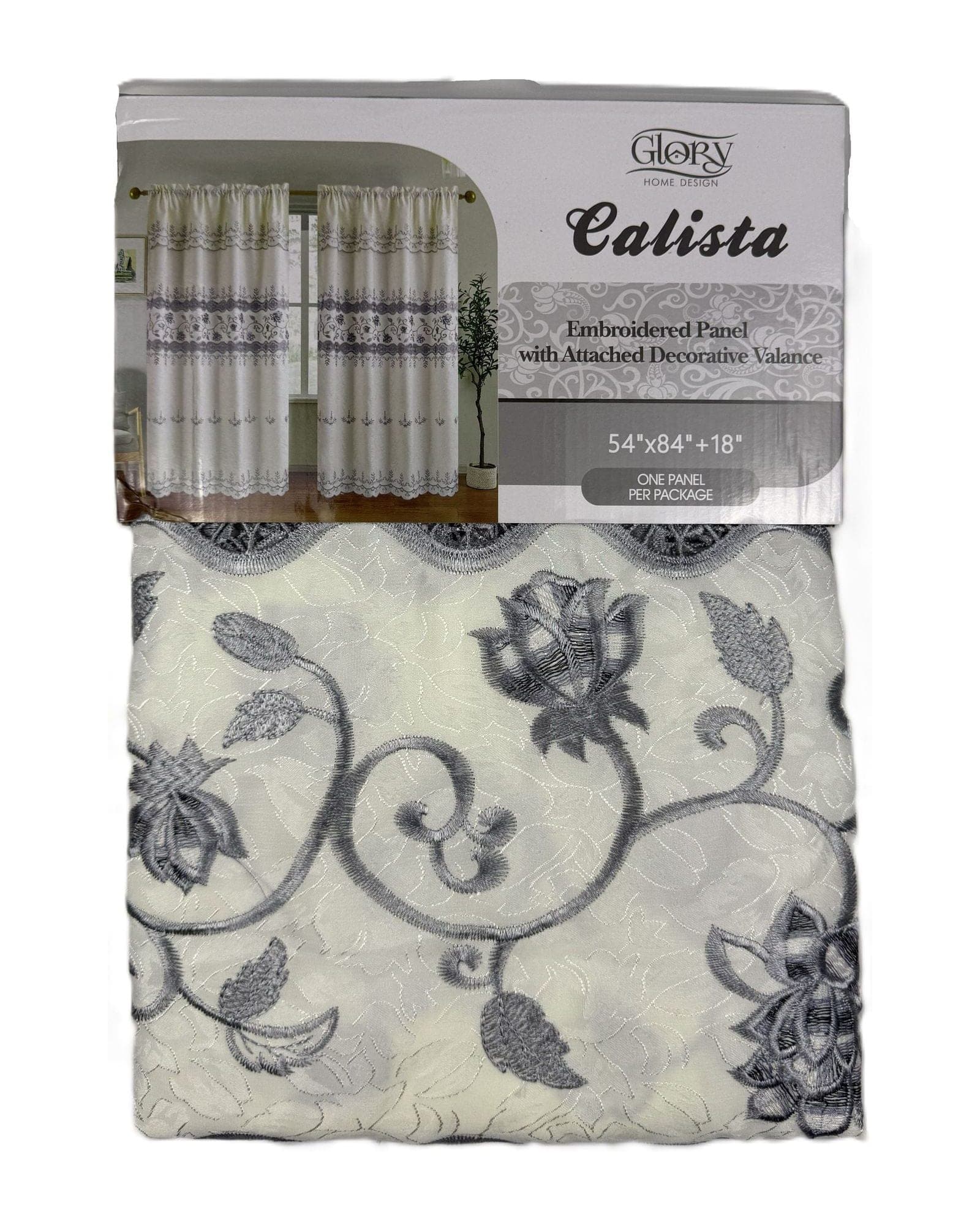 Calista Curtain Panel – White / Blue