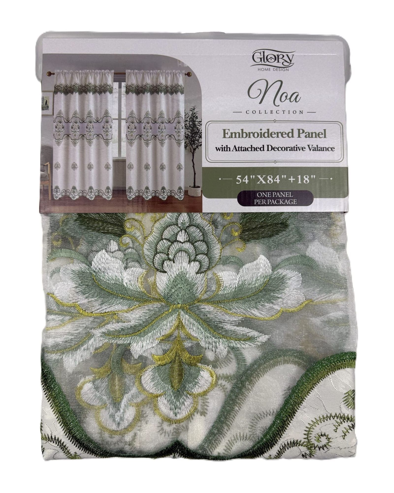 Noa Curtain Panel – White / Green